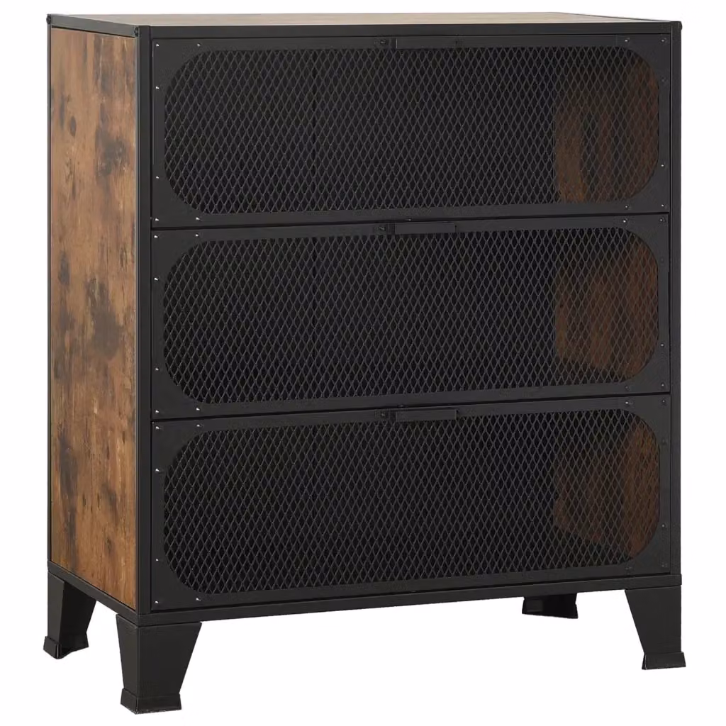 Armadietto da parete industriale vidaXL in metallo e MDF marrone con ante a battente e ripiani interni L: 72 cm, P: 36 cm, H: 82 cm – 2