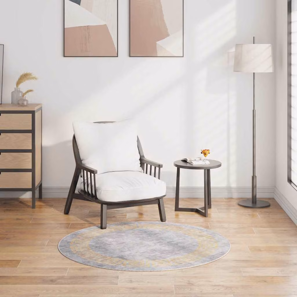 Tappeto rotondo lavabile vidaXL con design astratto moderno, Grigio e Multicolore, Diametro: 120 cm