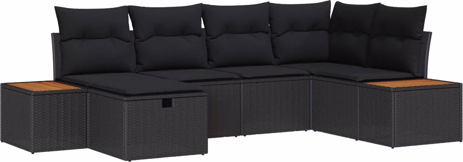 Set Divano da Giardino con cuscino 6 pcs Nero polyrattan
