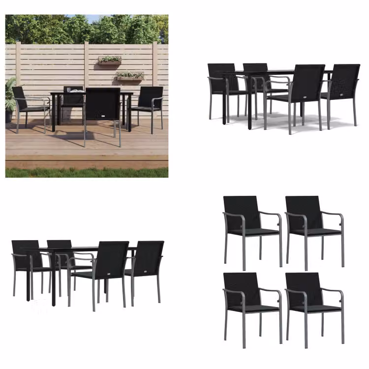 vidaXL Set da pranzo da giardino 5 pezzi con cuscini in polirattan e acciaio - Set da pranzo da giardino - Set da pranzo da giardino - Set da pranzo da esterno