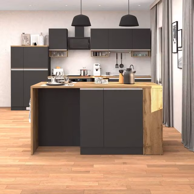 WHOUS Isola da cucina Sole 2 ante 2 cassetti e 1 scaffale antracite opaco/rovere 168x90x91 cm