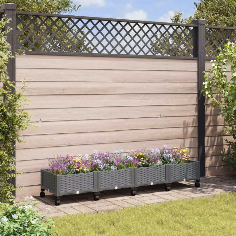 Vaso da giardino con ruote vidaXL in plastica Grigio Chiaro L: 160 cm, P: 40 cm, H: 29 cm