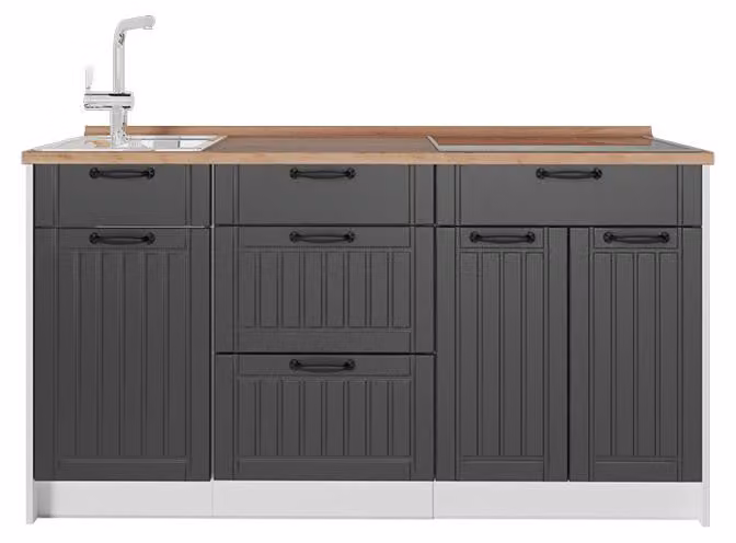 Cucine componibili piccole Vicco Fame-Line Grigio scuro/Bianco 150 cm, PL Rovere, Model 65322