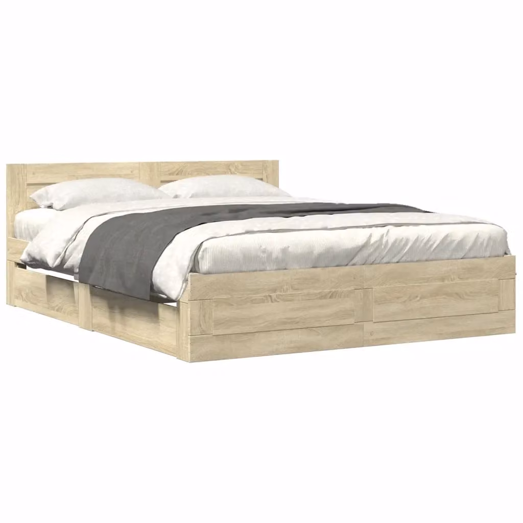vidaXL Giroletto con Testiera in Legno Multistrato Rovere Sonoma, L/P/H: 160 x 200 x 69 cm – 2