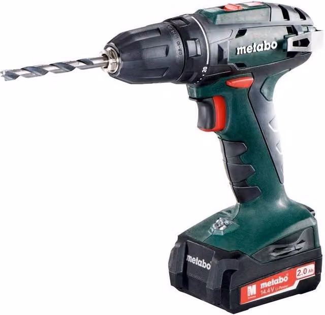 Metabo BS 14.4 Trapano-avvitatore a batteria 14,4 V con 2 batterie da 2,0 Ah e caricatore, Verde Nero