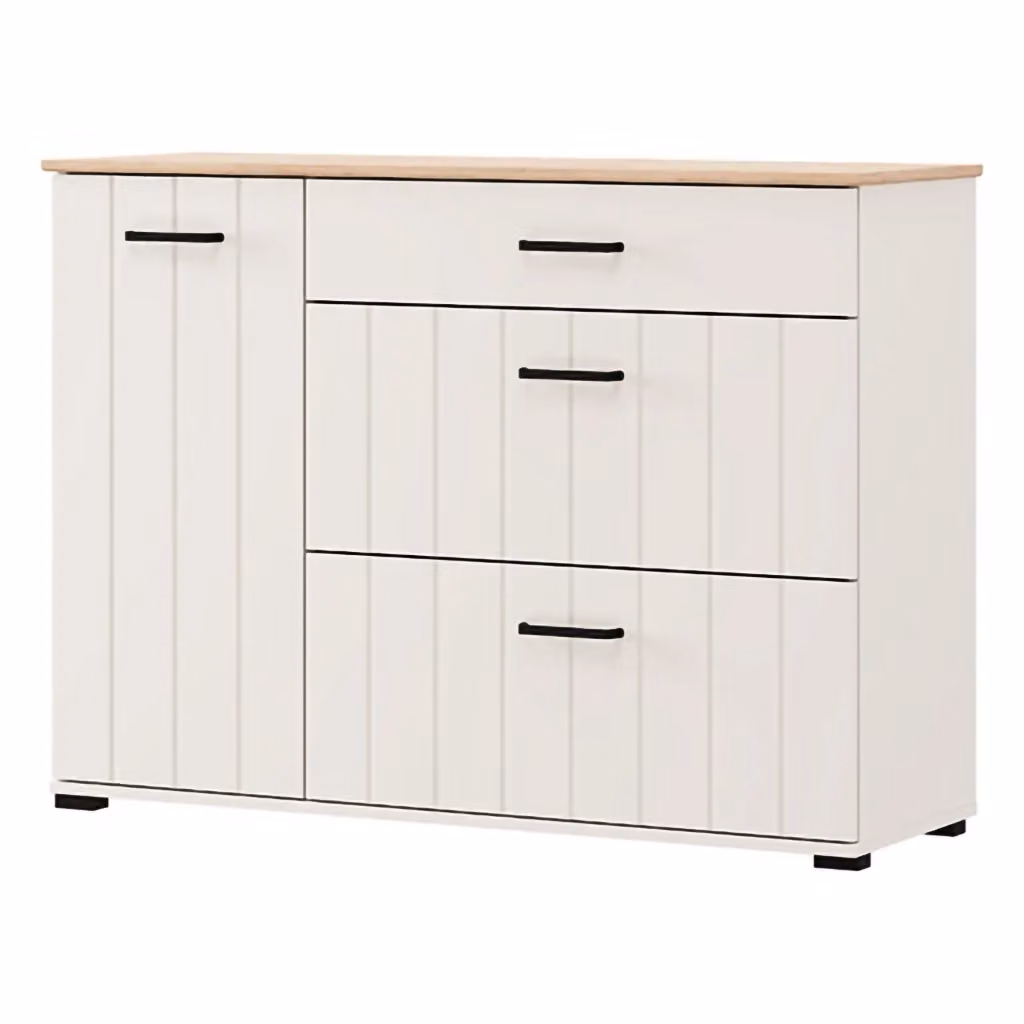 Madia Paro DMORA con 2 ripiani, design moderno, L/P/H: 117 x 40 x 86 cm, Bianco Crema – 2