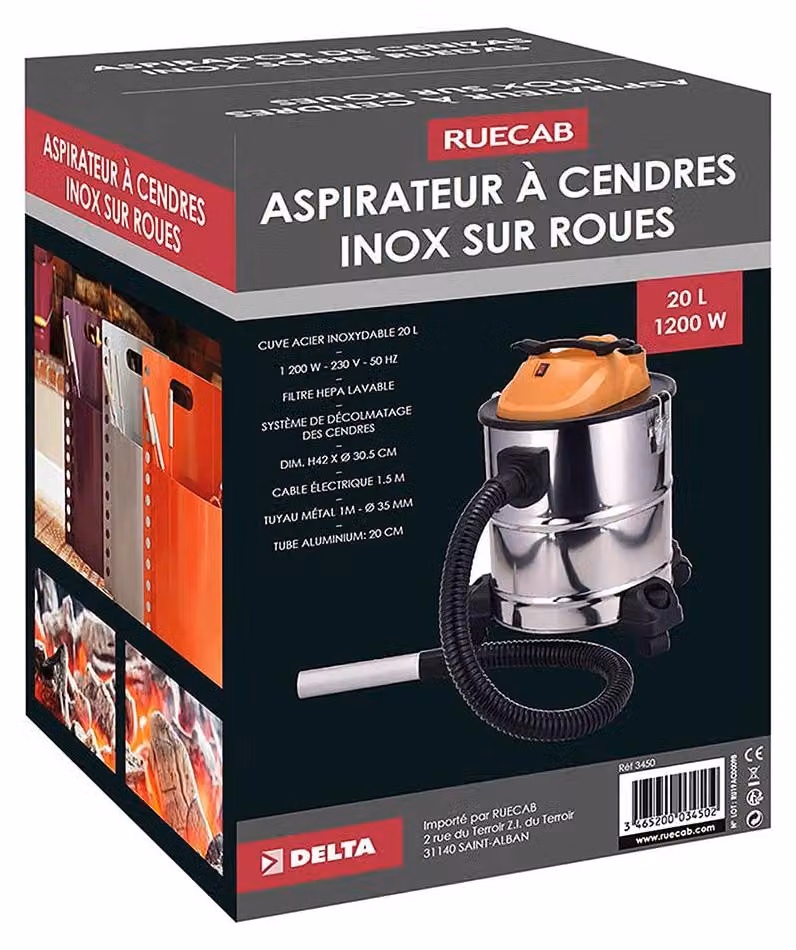 Aspirapolvere da 20 litri, 1200 W, con filtro lavabile, serbatoio in acciaio, colore grigio