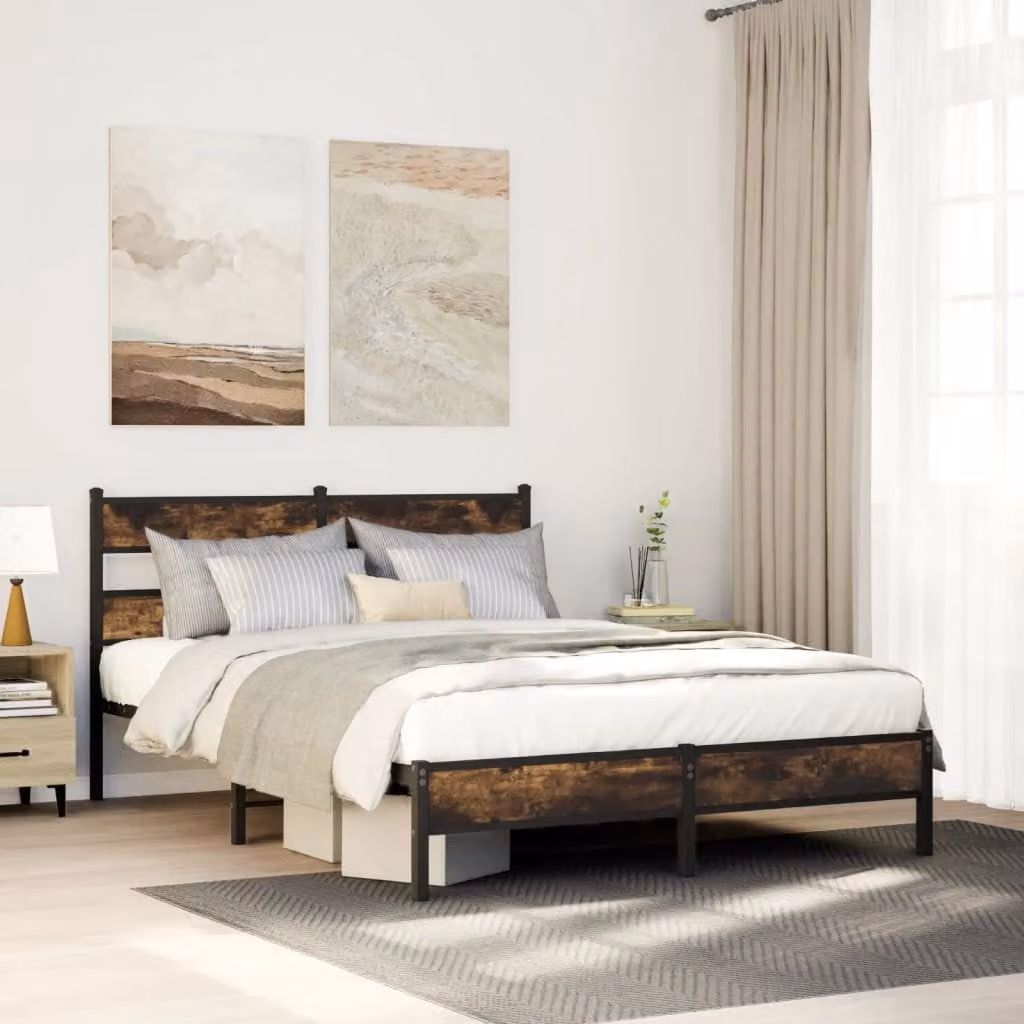 Giroletto senza materasso vidaXL in truciolato e metallo, colore Rovere Fumo, L/P/H: 90 x 200 cm