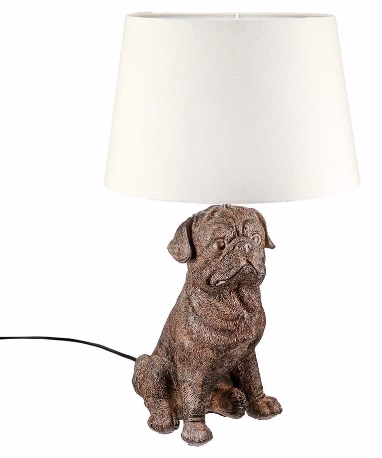 Gilde Tischleuchte, Mops, Mops, Kunstharz, dunkelbraun, VE 1, D. 24 cm Höhe: 52.00 cm Durchmesser: 24.00 cm 58020