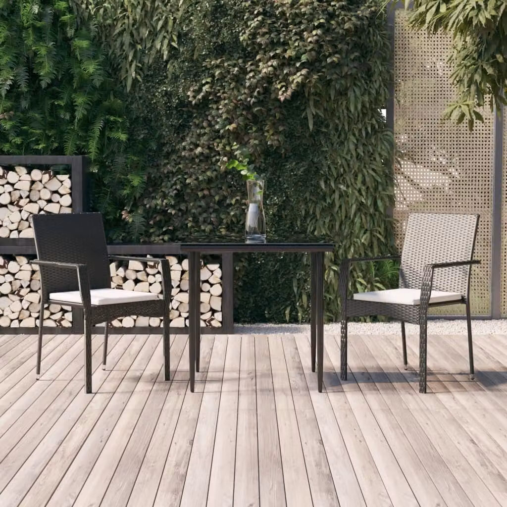 Maison Exclusive - Set da pranzo da giardino 3 pezzi con cuscini in polyrattan nero