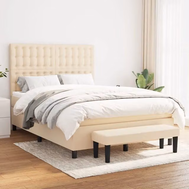 Letto Ibrido Moderno vidaXL con Struttura Imbottita in Tessuto e Materasso a Molle Beige e Bianco L/P/H: 203 x 144 x 128 cm