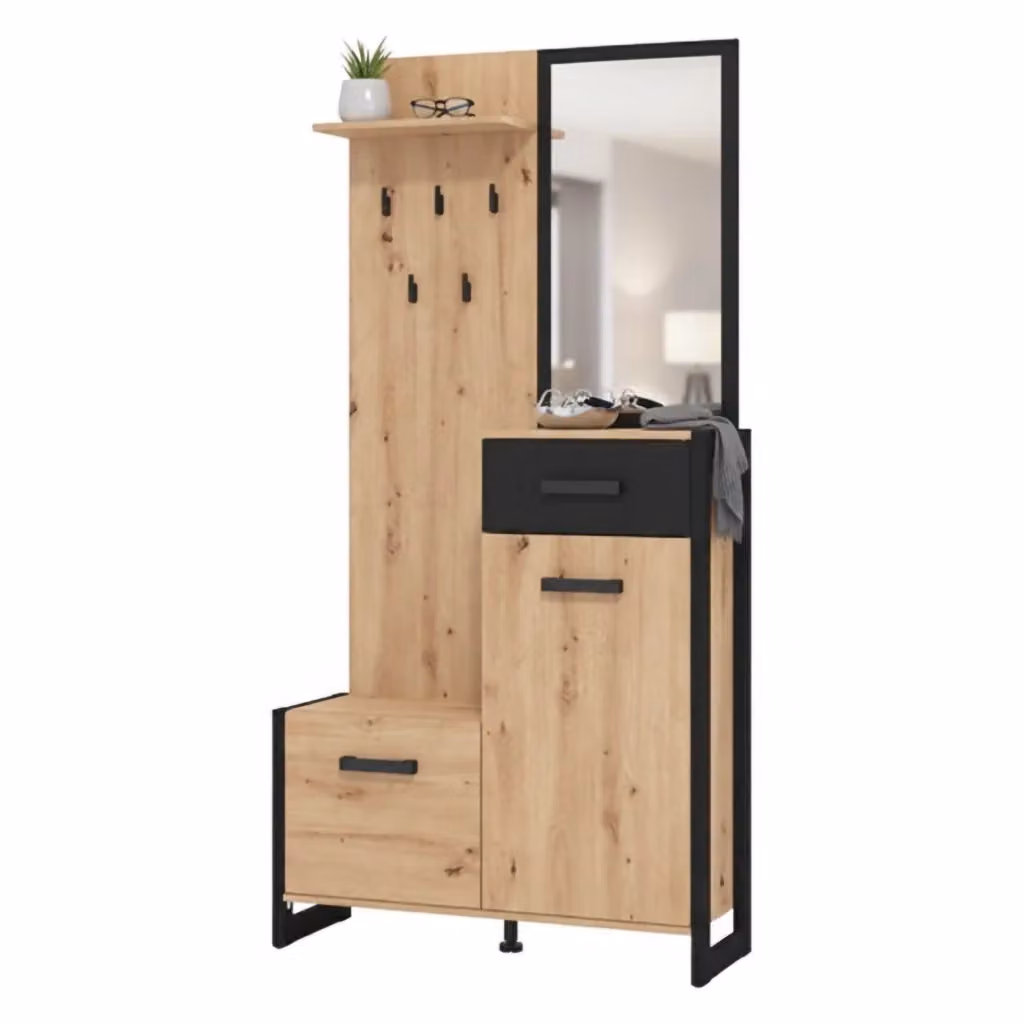 DMORA Mobile da Ingresso Moderno con Ante Scorrevoli e Specchio, Rovere Marrone Opaco, L: 94.5 cm, P: 33.5 cm, H: 191 cm – 2