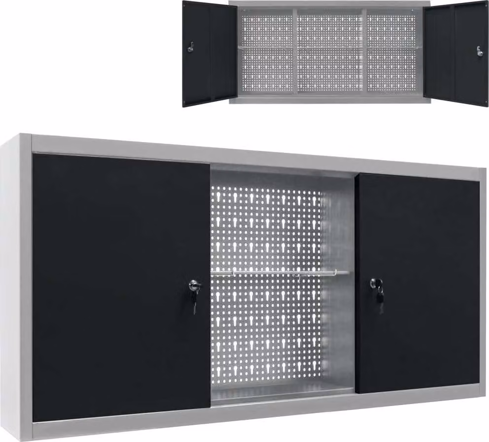 The Living Store Armadio a muro per attrezzi in metallo stile industriale grigio e nero