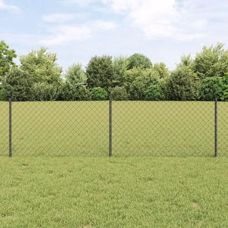 Recinzione a maglie con pali vidaXL in acciaio rivestito in PVC, colore grigio antracite, L: 25 m, H: 0,6 m
