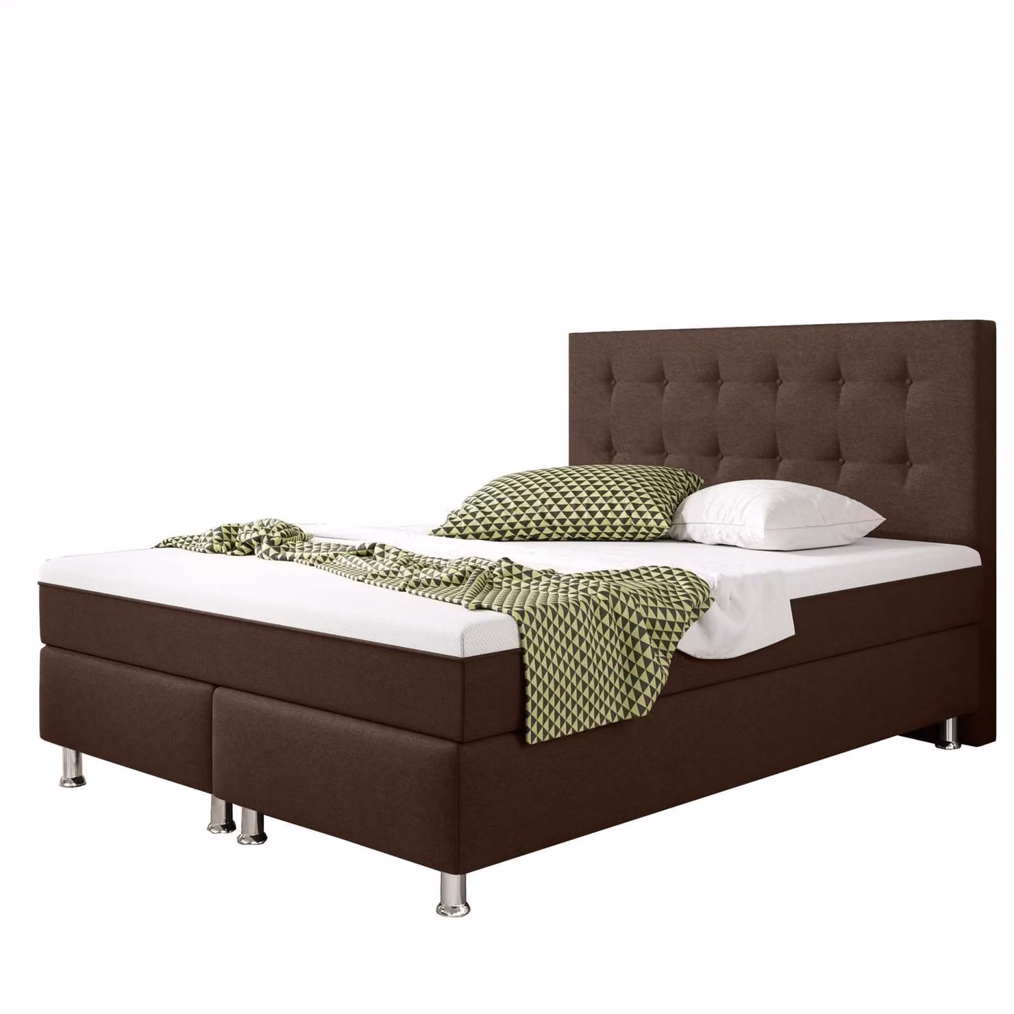 Letto boxspring 140x200 cm in tessuto marrone con topper - Letto singolo per camera da letto