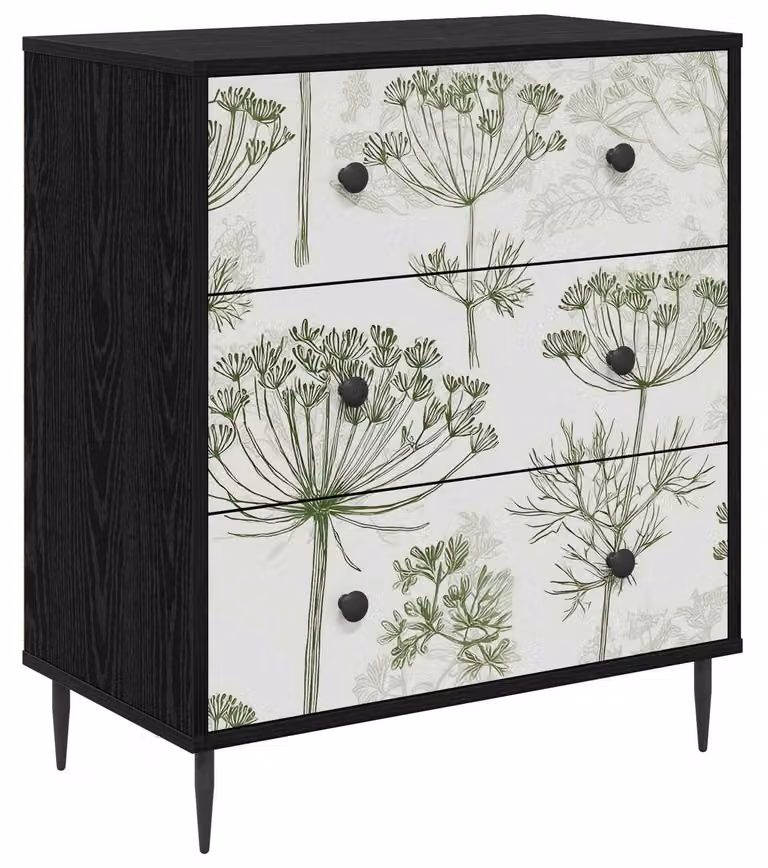 Comodino GOTHA, motivo floreale verde, 66 x 36,5 x 76 cm, realizzato in materiale composito di legno