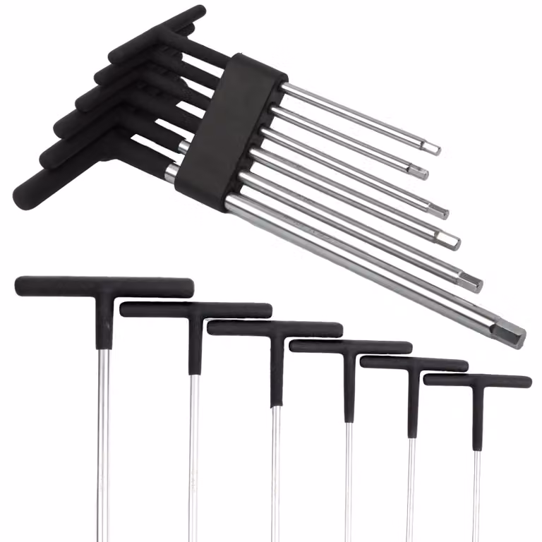 Set di chiavi a T esagonali, 6 pezzi, con gambo in acciaio C45, punte in cromo-vanadio, impugnatura antiscivolo in PVC, portata lunga, da 5 mm a 10 mm, modello CK T4418