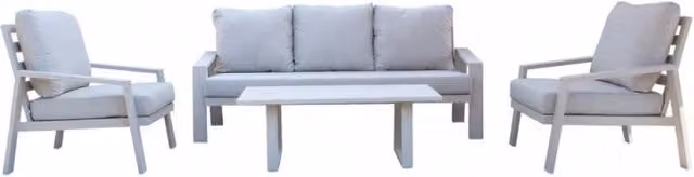 Divano da esterno 3 posti COSMA con cuscini in tessuto beige e grigio con struttura in alluminio verniciato a polvere