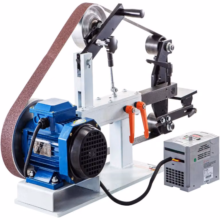 Levigatrice a nastro elettrica da 1,5 kW, con velocità variabile, per lavorazione del metallo e affilatura di utensili