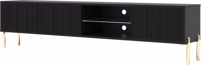 Mobile Porta TV Moderno Con 3 Ante Finitura A Doghe Verticali Vano Centrale Con Passacavi Struttura In Melaminico Per Soggiorno Salotto Design Moderno 175 X 31 X 47 Cm Nero