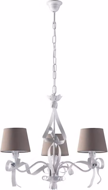 Lampadario Shabby Chic Lucy BeLight Bianco con 3 Luci e Paralumi Beige e Grigio, Altezza Regolabile