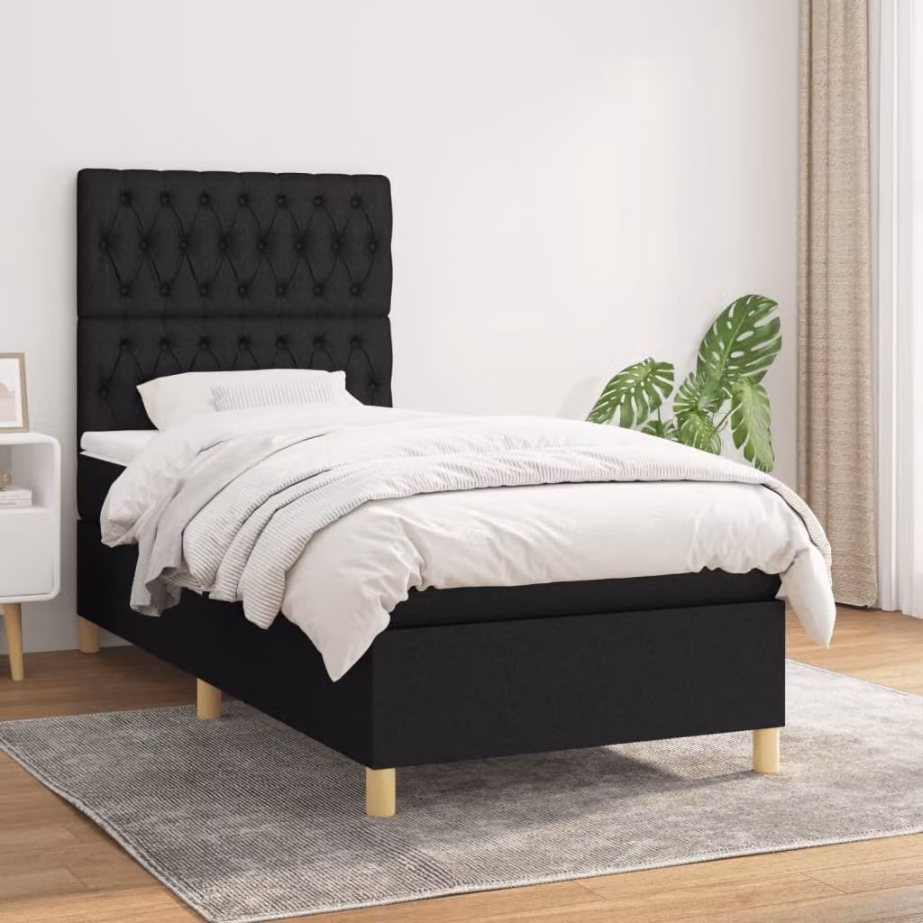 Maison Exclusive - Giroletto a Molle con Materasso Nero 100x200 cm in Tessuto