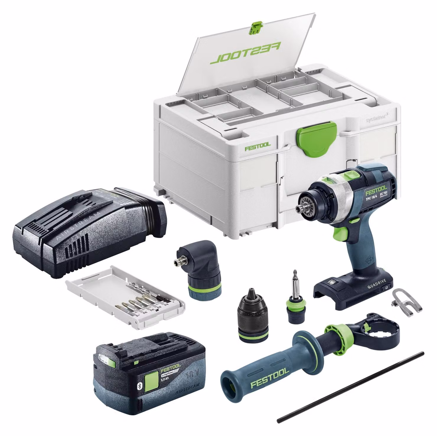 Set base Festool TPC 18/4: avvitatore a percussione a batteria 18 V 75 Nm Brushless + 1x batteria 5,0 Ah + caricabatterie rapido + Systainer