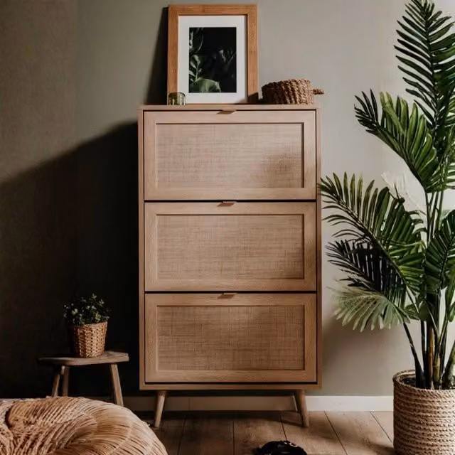 Scarpiera a parete Finori Bali 49A in Rovere con ante a ribalta effetto vimini, L: 125 cm, H: 70 cm, P: 24 cm – 2
