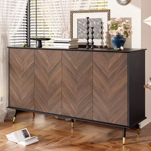 Credenza Moderna ¨C MINIMAL ¨C Legno MDF, 4 Ante, Ripiani Regolabili, Gambe in Metallo