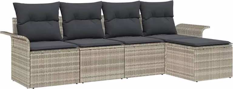 Set Divano da Giardino 5 pcs Grigio chiaro polyrattan