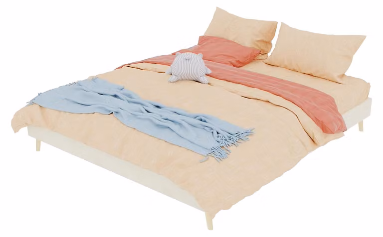 Struttura letto 160x200 cm, beige, moderna e minimalista, realizzata in legno e rivestita in velluto olandese. Letto senza testiera