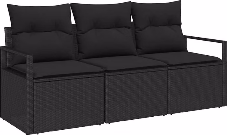 Set di divani 3 pcs Nero polyrattan