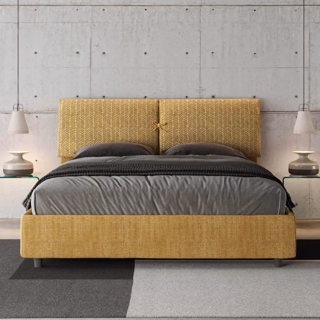Letto Matrimoniale Moderno Giordanoshop con Struttura Imbottita in Tessuto Giallo e Design Geometrico L: 160 cm, P: 202 cm, H: 110 cm – 2