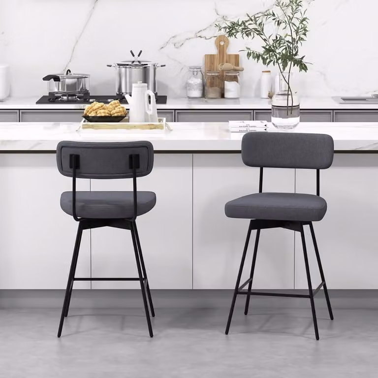 Set di 2 sgabelli da bar girevoli 360° Costway con schienale e poggiapiedi in tessuto e struttura in metallo Grigio