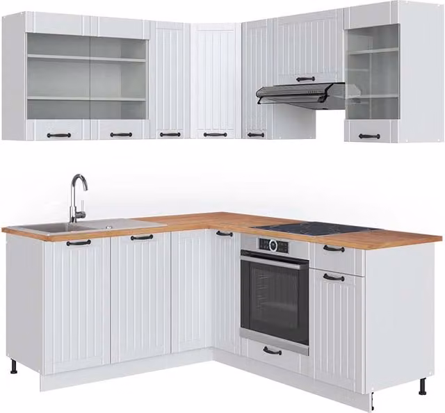 Cucina angolare completa Fame-Line Vicco Bianco rustico e Rovere L: 190 cm, P: 60 cm