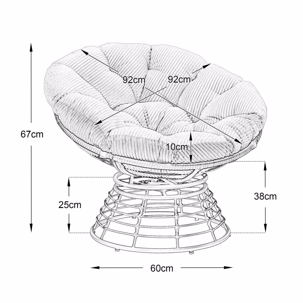 Poltrona girevole 360 gradi REDOM in metallo e rattan grigio L: 92 cm, P: 67 cm – 2
