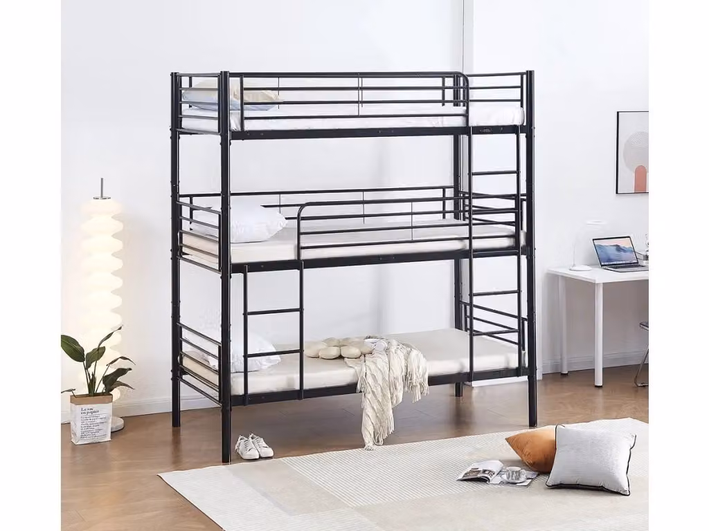Letto a castello per bambini HAVIN in metallo nero con struttura a casetta L/P/H: 190 x 90 x 200 cm – 2