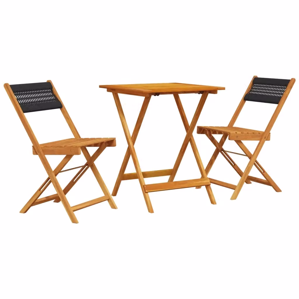 Set da Bistrot vidaXL 3 Pezzi in Legno di Acacia e Polipropilene Nero e Marrone per Giardino e Terrazzo – 2