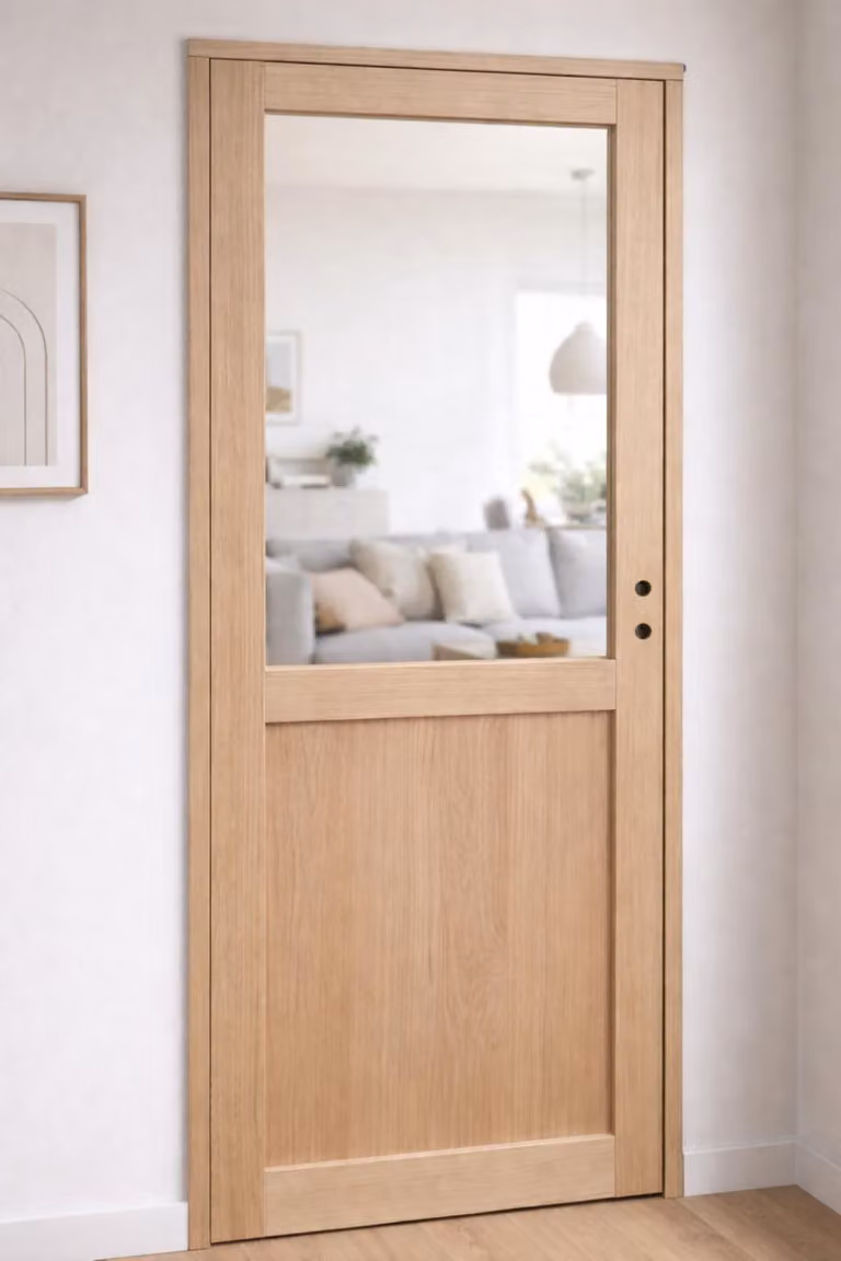 Bloc Porta Officina Rivestimento Rovere Vetrata H204 x L83 cm Fianchi Tavola P. sinistra GD MENUISERIES