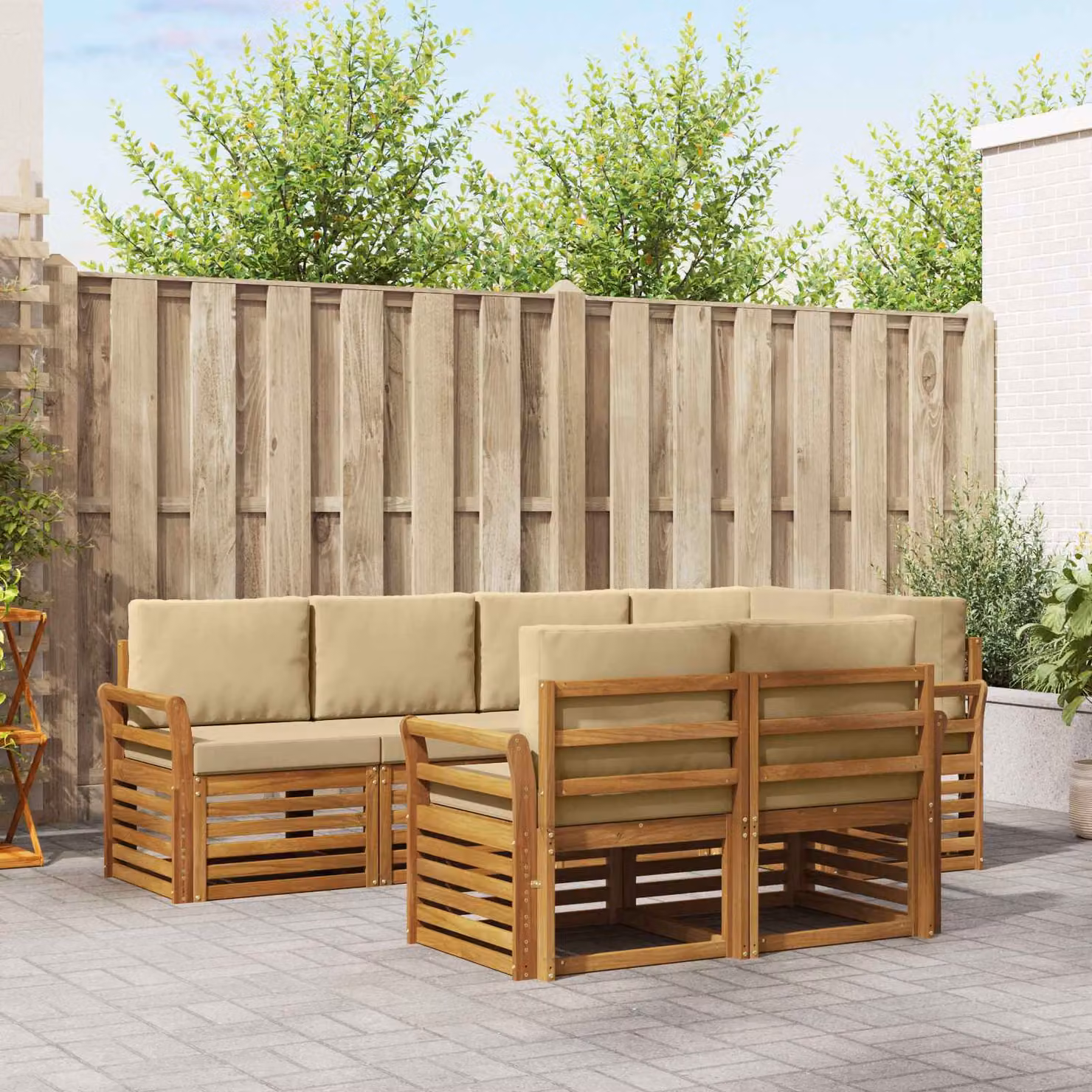 Set di divani da esterno vidaXL 7 pz in legno di acacia con cuscini beige e marrone per giardino e terrazza