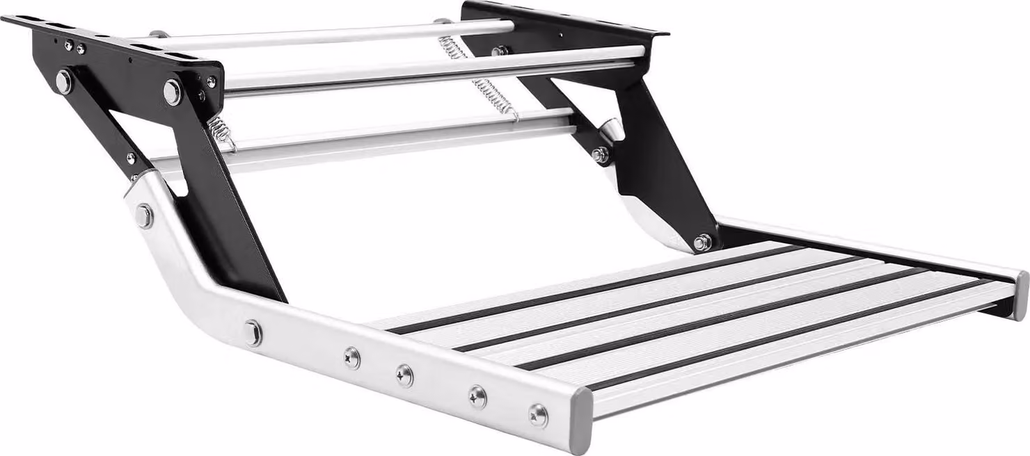 Gradino retrattile per camper - Gradino manuale estensibile per l'ingresso - Capacità di carico: 150 kg - Realizzato in alluminio pieghevole - Superficie antiscivolo - Ricambio universale - Colore: argento
