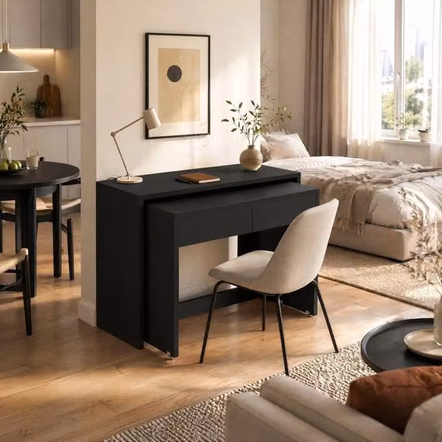 Scrivania 2 in 1 REDOM nera in MDF con meccanismo di sollevamento L: 110 cm, P: 40 cm, H: 78 cm – 1