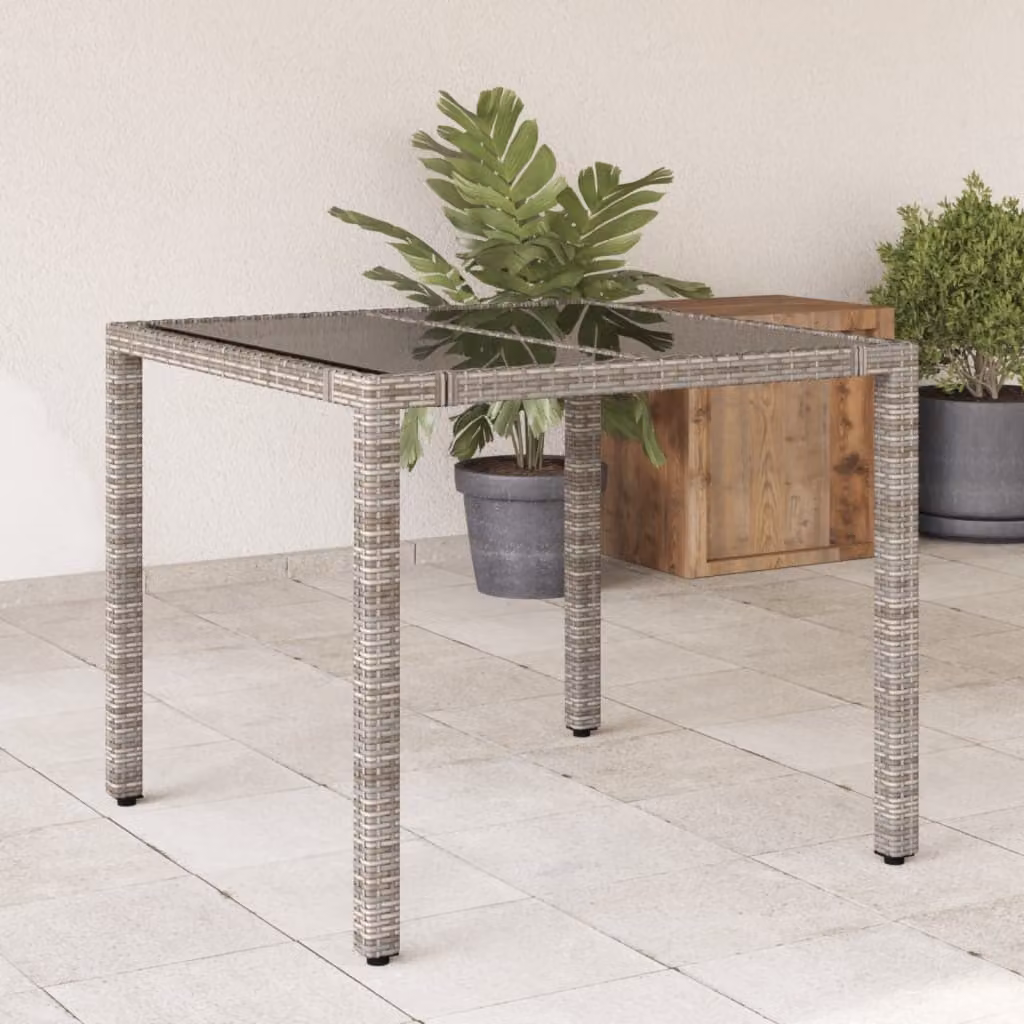 Maison Exclusive - Tavolo da giardino con piano in vetro grigio 90x90x75 cm Poly Rattan