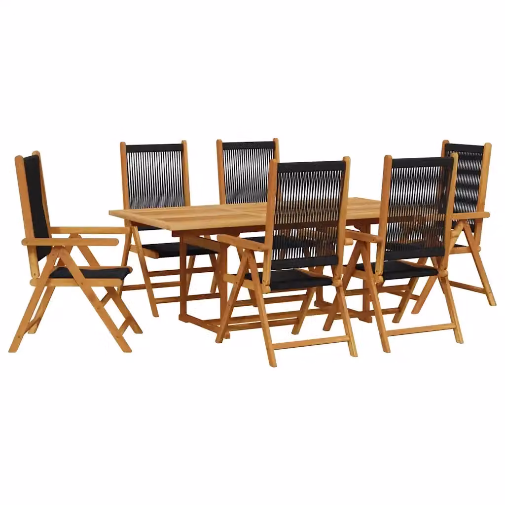 Set Pranzo da Giardino vidaXL in 7 Pezzi Nero in Polyrattan e Legno di Acacia Oliato – 2