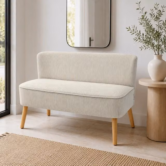 Divano 2 posti imbottito bianco crema 117 x 56,5 x 77 cm