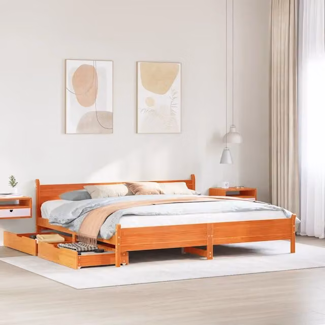 Letto senza Materasso Marrone Cera 200x200 cm in Legno di Pino 3309760