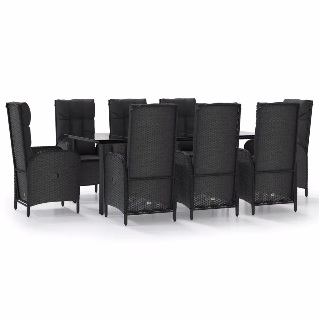 Set da Pranzo da Giardino vidaXL in Polyrattan Nero con 9 Pezzi e Cuscini – 2