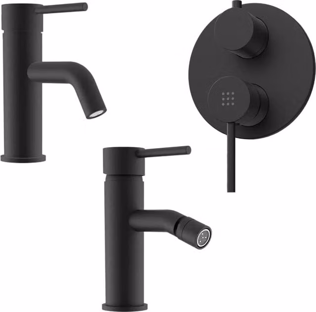 Set miscelatore lavabo e bidet con incasso doccia e deviatore Parama in ottone nero opaco