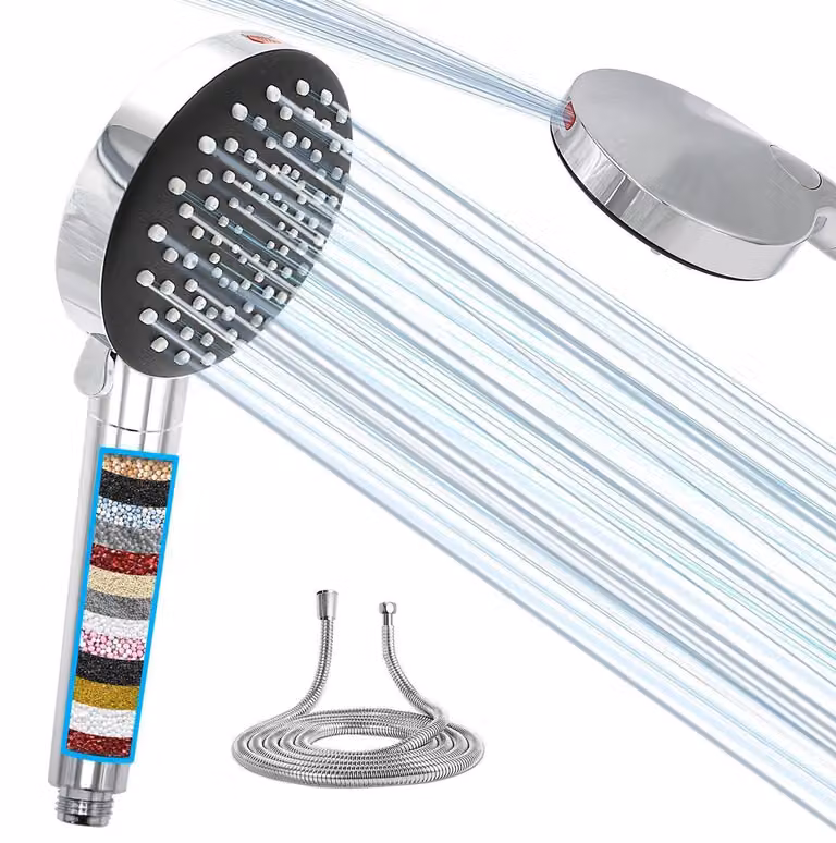 Doccia con filtro, 6+1 tipi di getto, tubo flessibile, a risparmio idrico, alta pressione, acciaio inossidabile