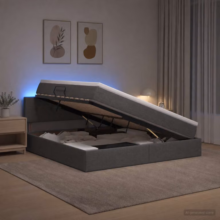 Letto con contenitore e materasso vidaXL con illuminazione LED, Grigio, L/P/H: 160 x 200 x 140 cm